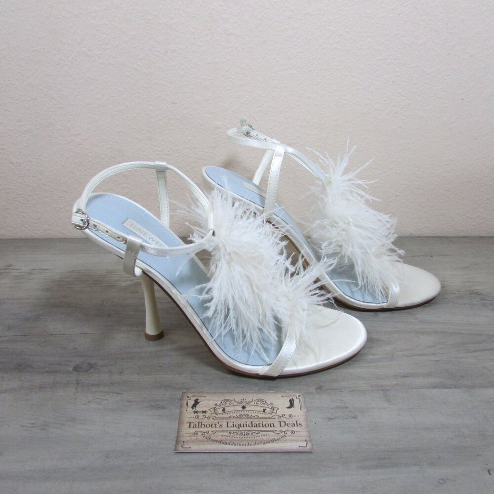 Nine West Women's 10 Millions Bridal Ankle Strap Heeled Dress Sandals Ivory Sati - Picture 2 of 5